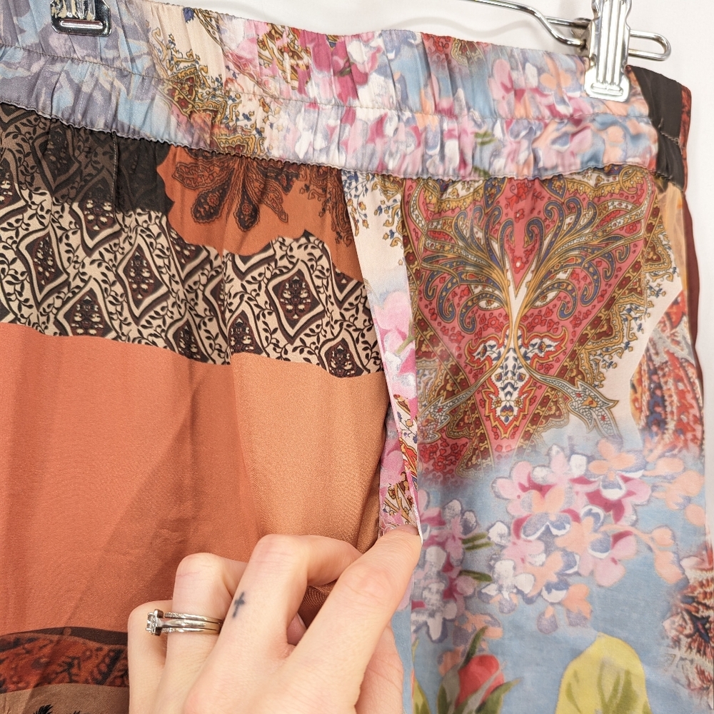 Zara Patchwork Printed Satin Pants Size Small - image 8